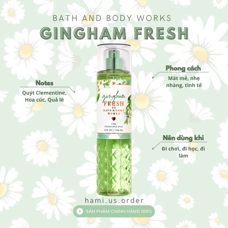 [FULLSIZE] Body mist xịt thơm toàn thân Bath &amp; Body Works Gingham Fresh 236ml