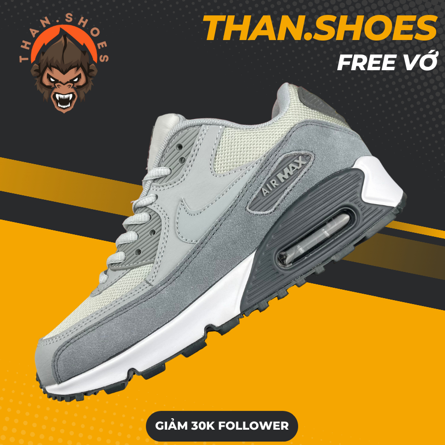 Giày Max 90 Cool Grey, Max 90 Xám Full  - Than.Shoes