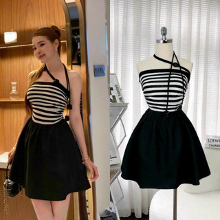 Đầm xòe nữ cổ đính 3 hoa có mút ngực sang trọng quý phái