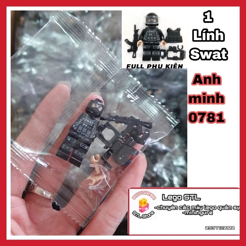  Nguyên seal 1 Lính Minifigure Swat đặc nhiệm và phụ kiện như hình đầy đủ 100%
