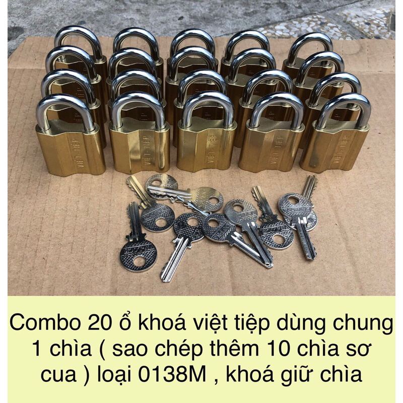 Set 20 ổ khoá việt tiệp dùng chung 1 chìa ( sao chép thêm 10 chìa sơ cua ) loại 0138M , khoá giữ chìa