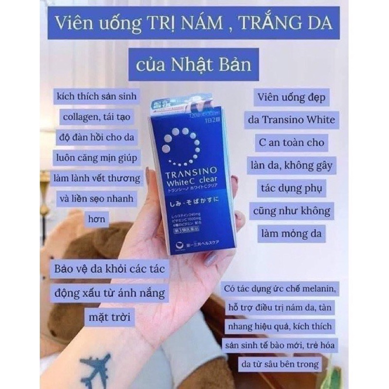 Viên Uống Trắng Da Transino White C Clear Nhật Bản 120 viên