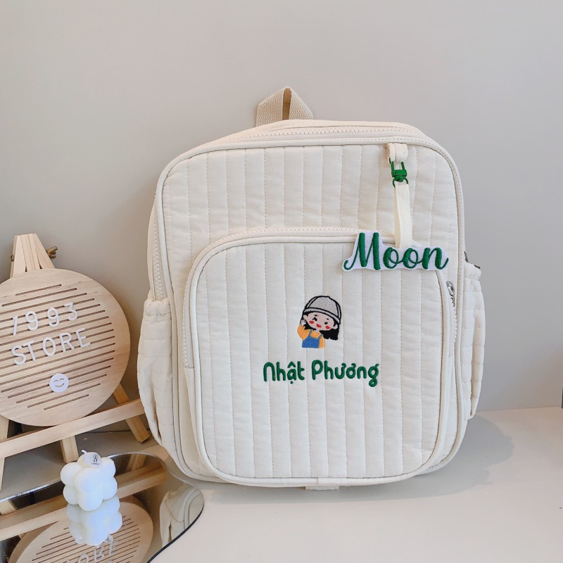 Balo chuẩn Hàn 3 màu xinh xắn thêu tên theo yêu cầu cho bé đi học