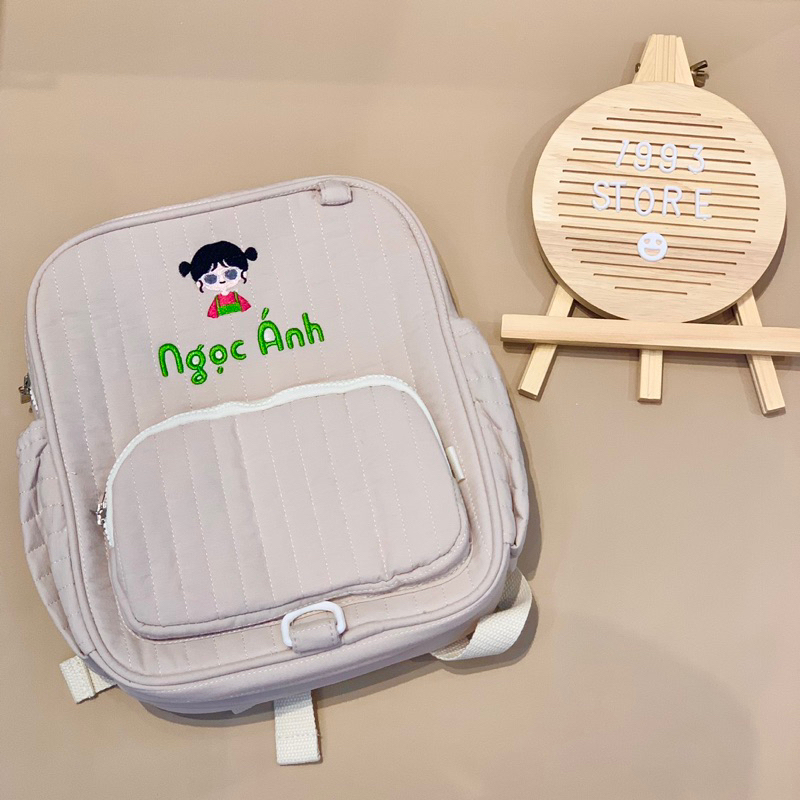 Balo chuẩn Hàn 3 màu xinh xắn thêu tên theo yêu cầu cho bé đi học