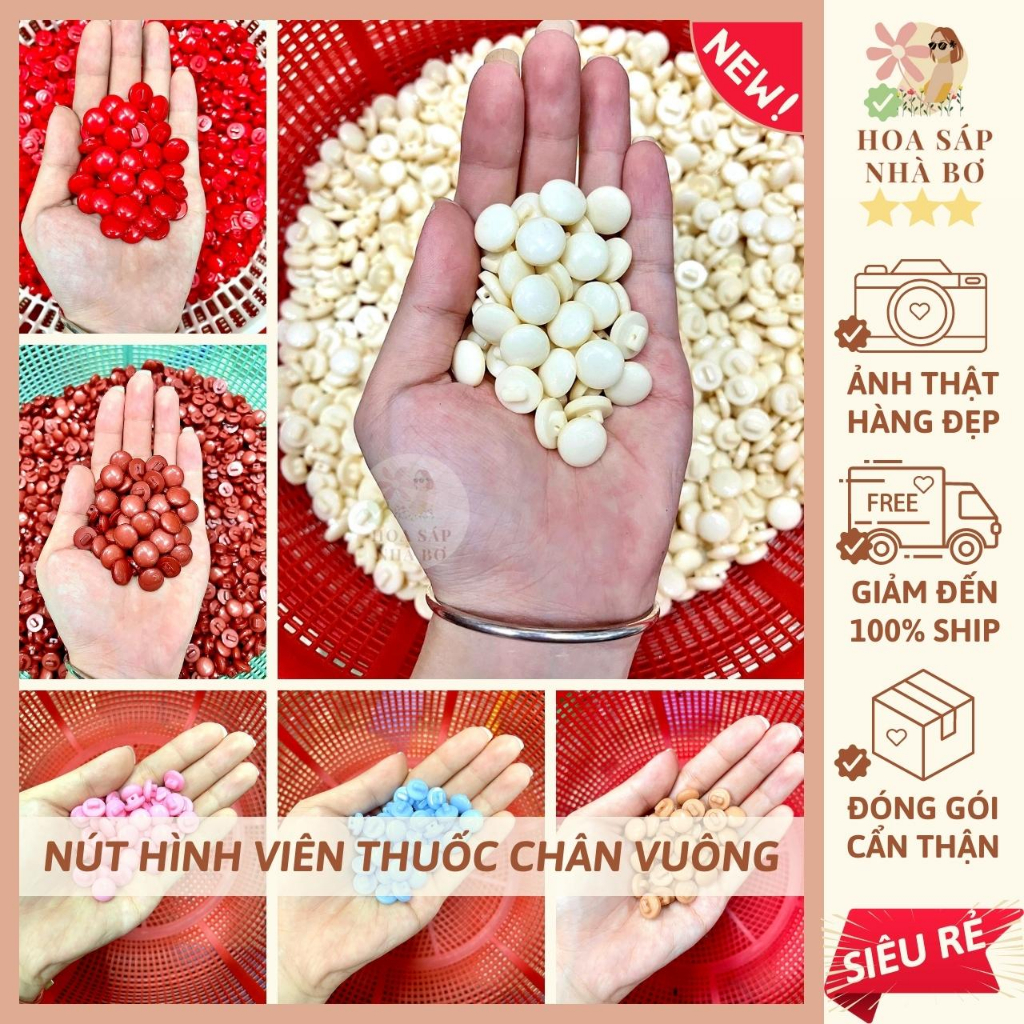 70 nút kiểu bánh bao chân vuông cúc áo khuy somi may mặc đẹp bóng bền trang trí handmade - Hoa Sáp Nhà Bơ