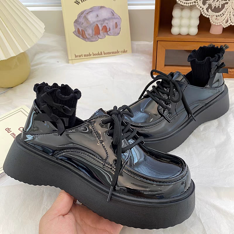 Giày nữ oxford ulzzang lolita độn đế bằng cao to bự dày da bóng/trơn mũi vuông phong cách hàn quốc đẹp mới