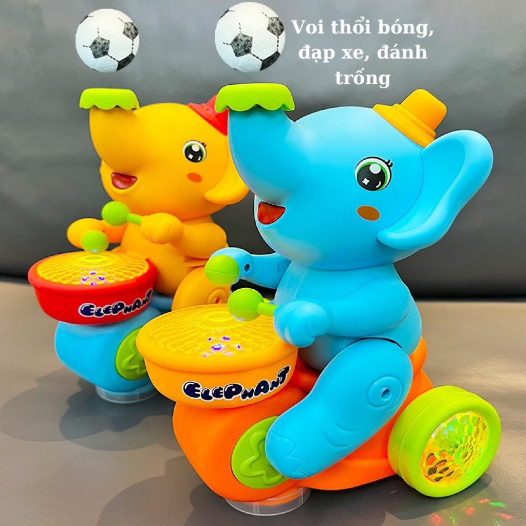 Đồ chơi cho bé Con Voi Đánh Trống Thổi Bóng Có đèn phát Nhạc Vui Nhộn, đồ chơi âm nhạc