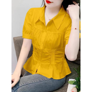 Áo sơ mi nữ, áo sơ mi chất thô mỹ mềm mịn, rút eo đơn giản, dễ mặc, h1