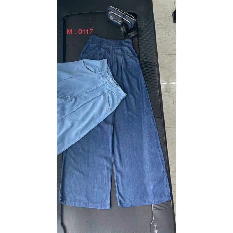 3 SIZE 45-60KG TÙY CHIỀU CAO] QUẦN SUÔNG 117 CHẤT JEAN DEMIN LỤA CẠP LƯNG THUN PHÍA SAU DÀI 104CM RỘNG 30CM HOT TREND NỮ
