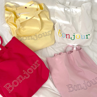 Túi vải Canvas phong cách Hàn Quốc In chữ Bonjour