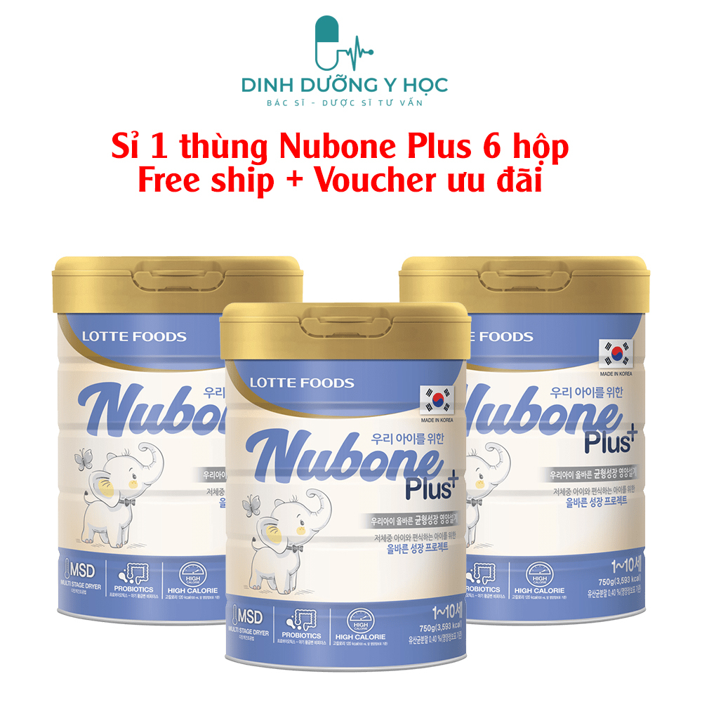 1 Thùng ( 6 hộp) Nubone Plus cho trẻ suy dinh dưỡng nhẹ cân thấp còi từ 1 đến 10 tuổi hộp 750g