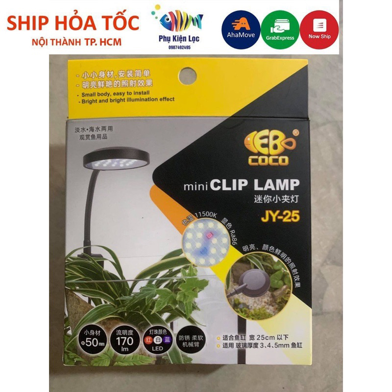 Đèn LED Mini Clip Lamp JY-25 || Led Kẹp Dùng Cho Bể Cá Mini 25cm, Chậu Cá Tròn Để Bàn