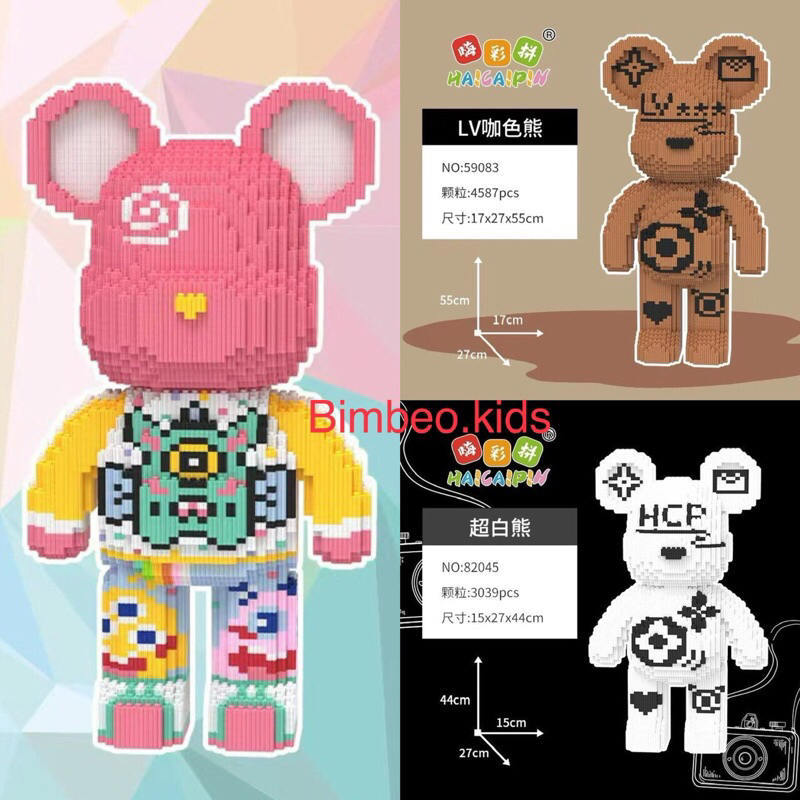 lego Xếp hình bearbrick lv cỡ lớn size to 44cm - 55cm đồ chơi xếp hình nano 3d cho bé chuẩn mẫu(tặng búa)