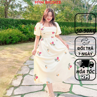 Váy đầm bigsize nữ dự tiệc đi chơi kiểu hoa ly chất kante HTM 50-90 kg