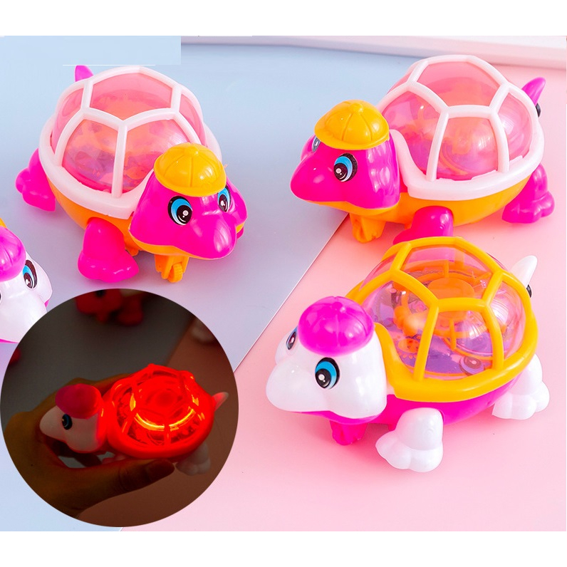 Đồ Chơi Kéo Dây Cót Hình Con Rùa Đội Mũ Đáng Yêu Có Đèn Led, Rùa Chạy Dây Cót Có Đèn Nhấp Nháy , Đồ Chơi Trẻ Em 2-5 tuổi