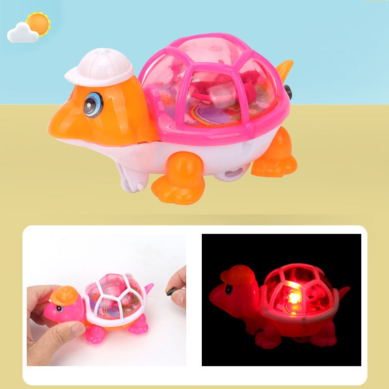 Đồ Chơi Kéo Dây Cót Hình Con Rùa Đội Mũ Đáng Yêu Có Đèn Led, Rùa Chạy Dây Cót Có Đèn Nhấp Nháy , Đồ Chơi Trẻ Em 2-5 tuổi