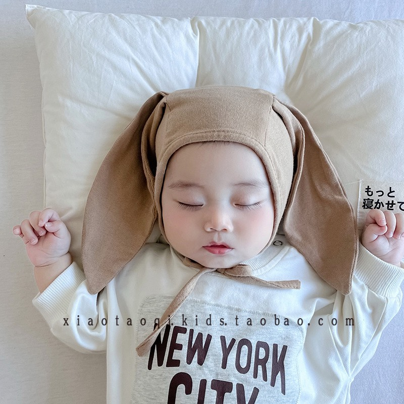 Mũ nón cotton 2 lớp buộc dây tai thỏ dài siêu đáng yêu cho bé