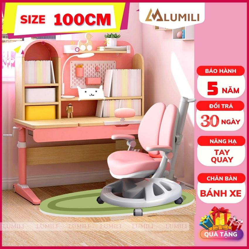 Bộ bàn học chống gù chống cận S4100 gỗ tự nhiên cao cấp size lớn nâng hạ độ cao tay quay, điều chỉnh nghiêng dễ dàng