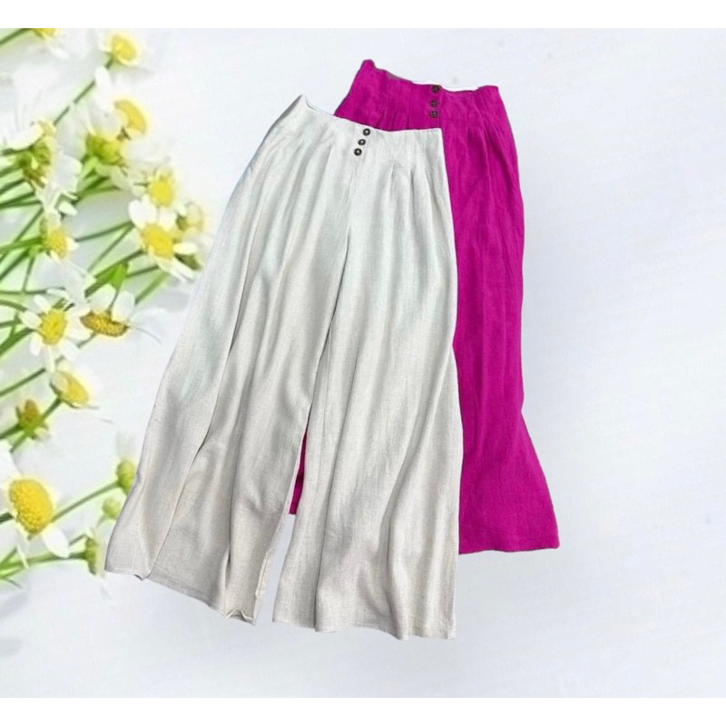 quần linen ống rộng, xoè, dáng váy, chuẩn xịn, lưng cao, chun thêu, có size lớn, hàng sẵn!