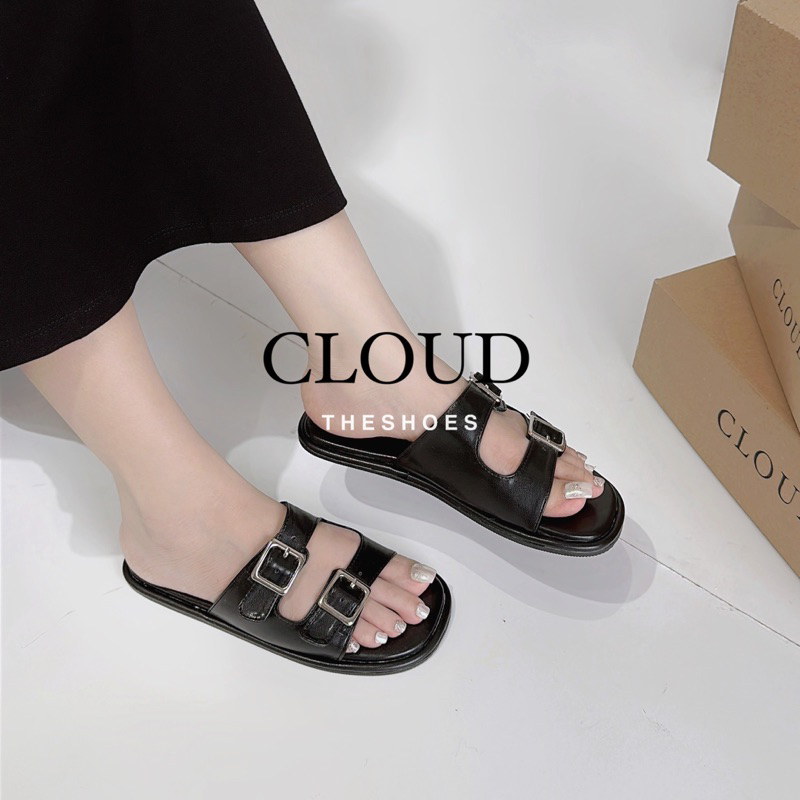 Dép đế bằng mũi tròn hai quai khoá