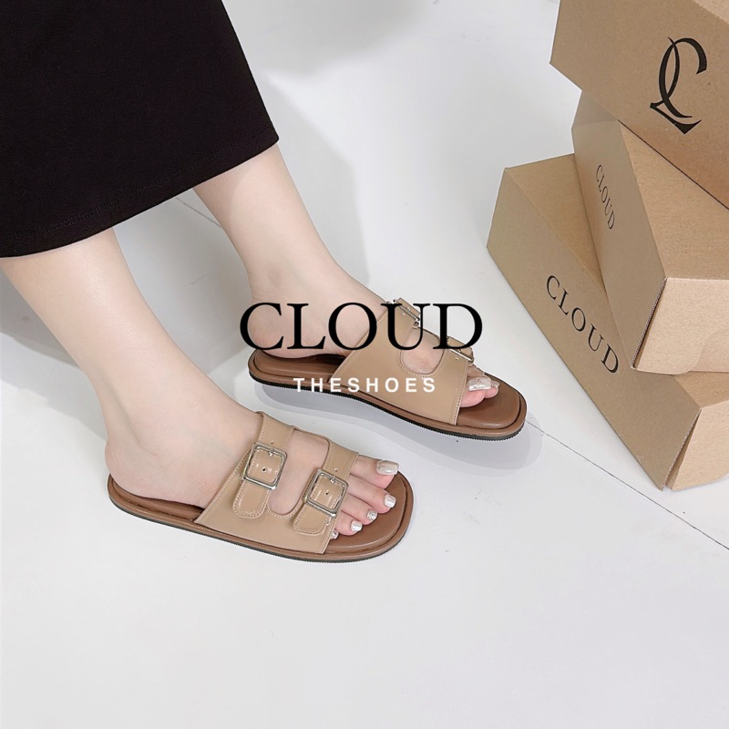 Dép đế bằng mũi tròn hai quai khoá