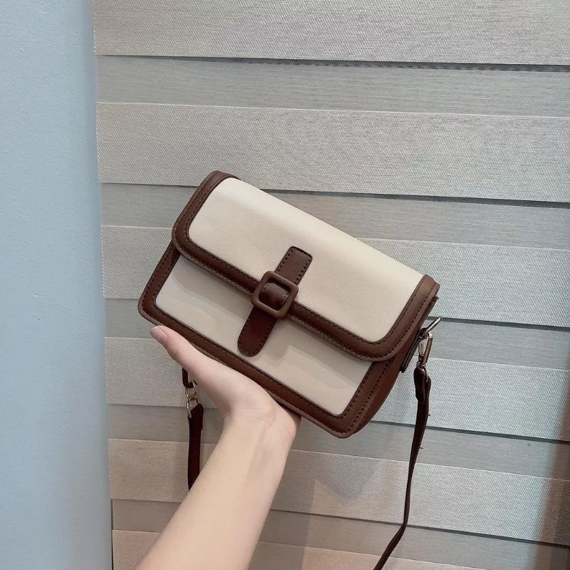 Túi Đeo Chéo, Đeo Vai Mix Màu - Đen Nâu (size 21cm)