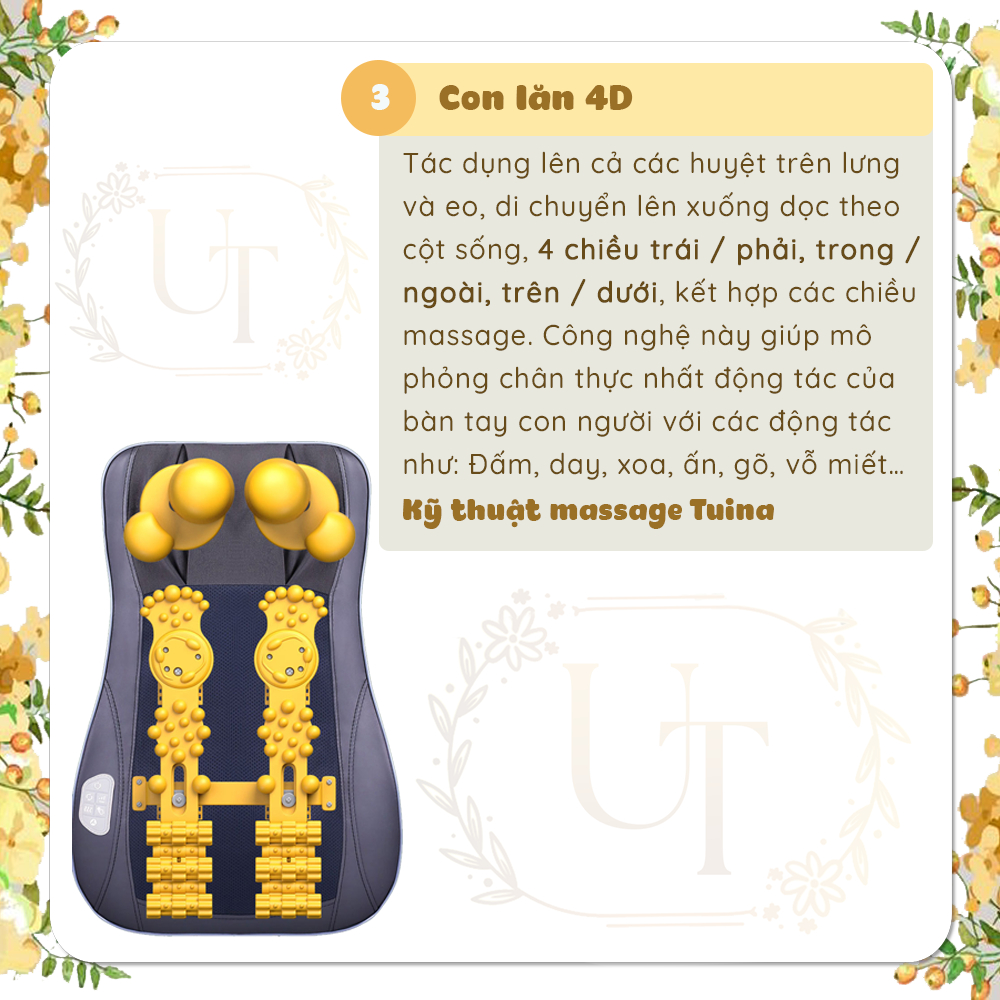 Gối Massage Hồng Ngoại Đa Năng UT2213 - Model 2023 - Đầu Massage Cải Tiến, Con Lăn 4D - Gối Massage Toàn Thân