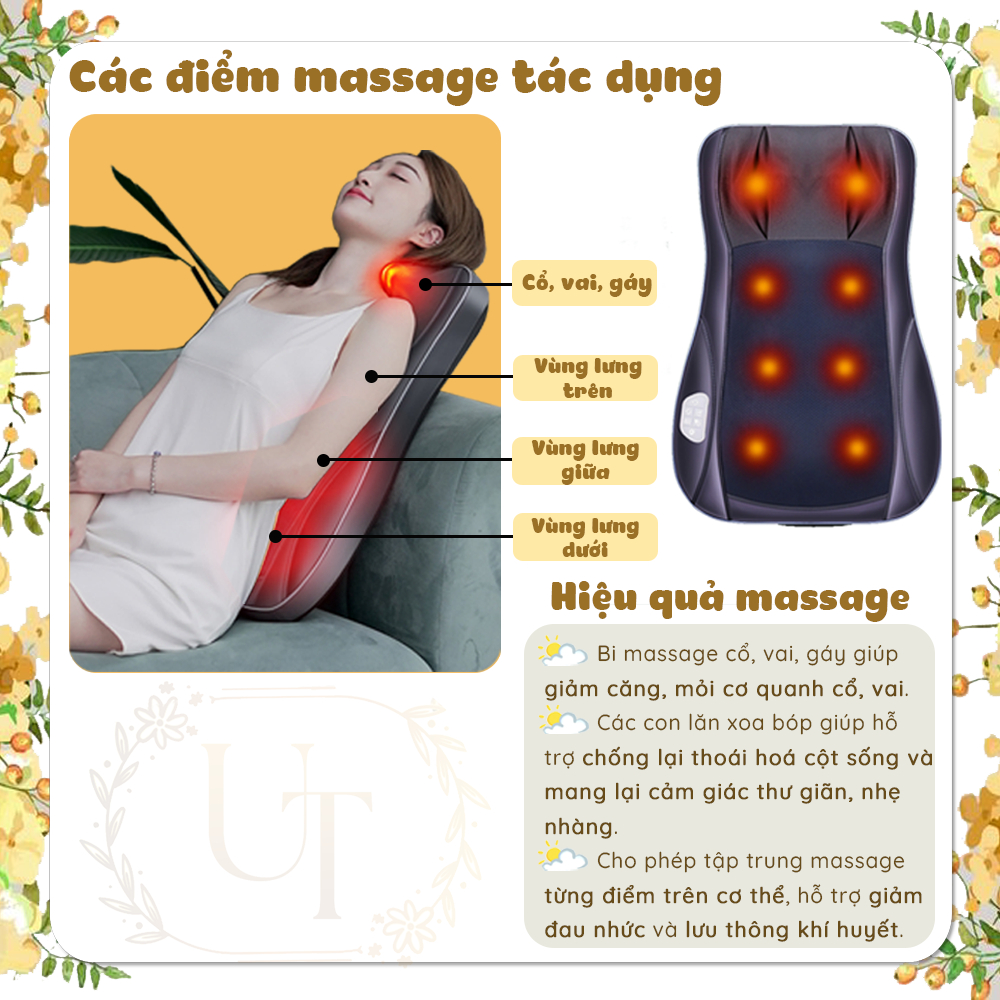 Gối Massage Hồng Ngoại Đa Năng UT2213 - Model 2023 - Đầu Massage Cải Tiến, Con Lăn 4D - Gối Massage Toàn Thân