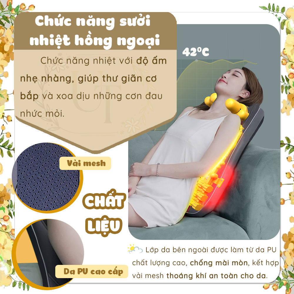 Gối Massage Hồng Ngoại Đa Năng UT2213 - Model 2023 - Đầu Massage Cải Tiến, Con Lăn 4D - Gối Massage Toàn Thân