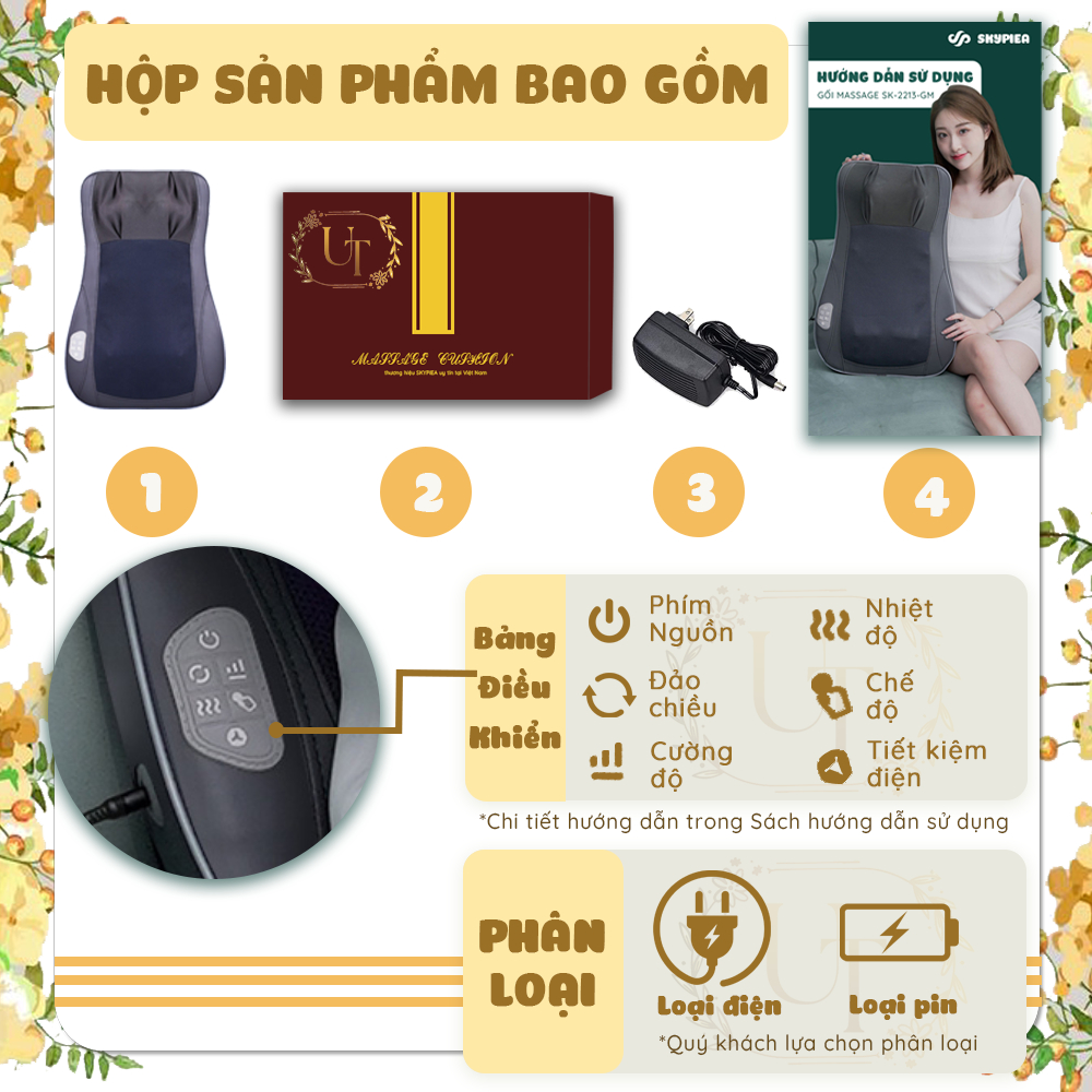 Gối Massage Hồng Ngoại Đa Năng UT2213 - Model 2023 - Đầu Massage Cải Tiến, Con Lăn 4D - Gối Massage Toàn Thân