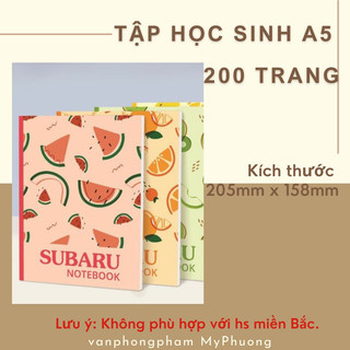 Tập Học Sinh Subaru A5 200 trang Fruit- định lượng 82gsm- 4 ô ly - kẻ ngang.