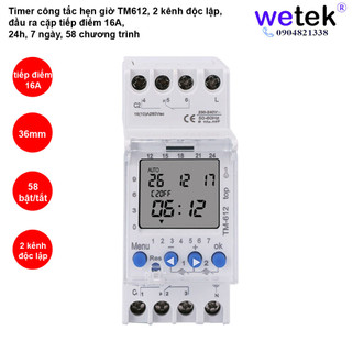 TM612 Timer 24h 7 ngày, 2 kênh độc lập, 16A, 220V màn hình LCD, đa chức năng, Sinotimer TM-612, hàng xuất châu Âu