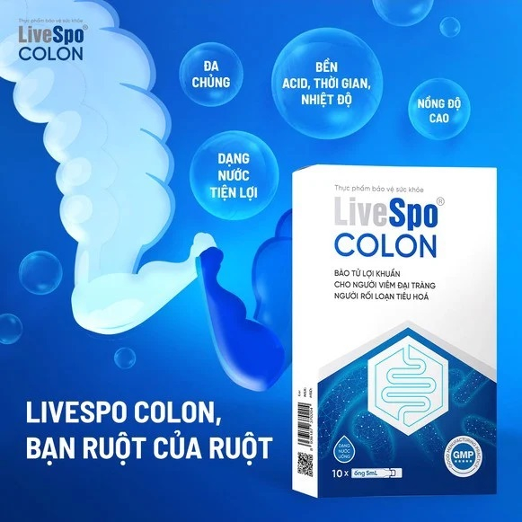 Men vi sinh LiveSpo Colon 30 tỷ bào tử lợi khuẩn cho người viêm đại tràng, táo bón tiêu chảy (Hộp 10 ống x 5ml)