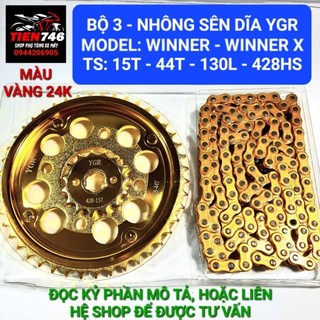 Sên nhông dĩa ygr cho winner, winner x 150, bộ 3 nhông xích chất lượng, nhông 15, dĩa 44, sên 130 mắc, lắp hãng honđa