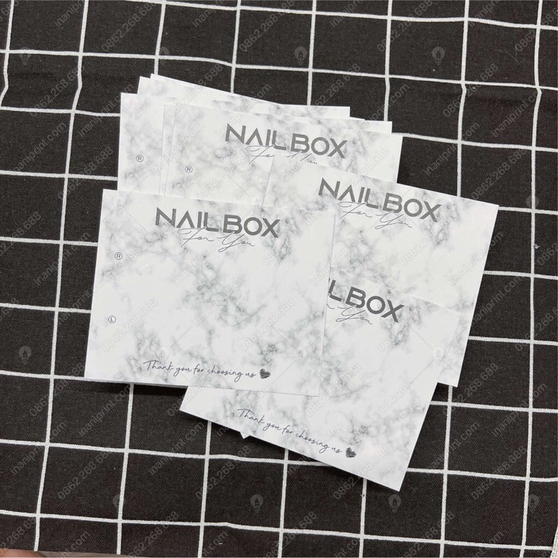 Bìa Nailbox gắn móng giả, Thẻ Nail box gắn móng,size 9*11cm,in 1 mặt,giấy C300