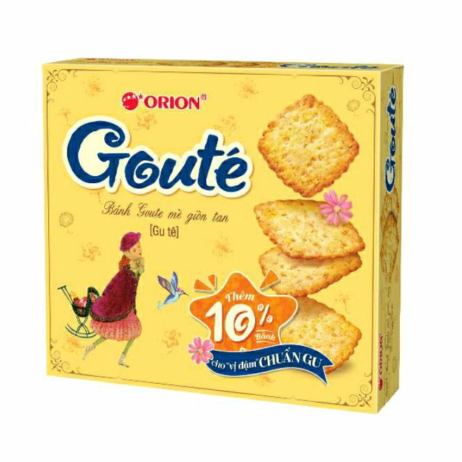 [ORION] Bánh quy Goute mè/hạt giòn tan ăn là mê hộp 8 gói