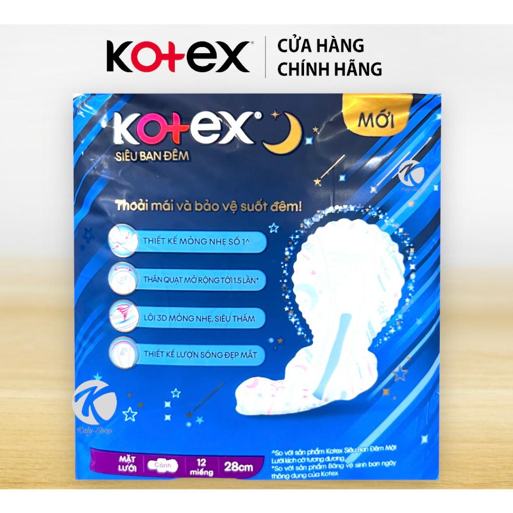 Băng Vệ Sinh Kotex Ban Đêm Mặt Lưới Siêu Mỏng Cánh 28cm