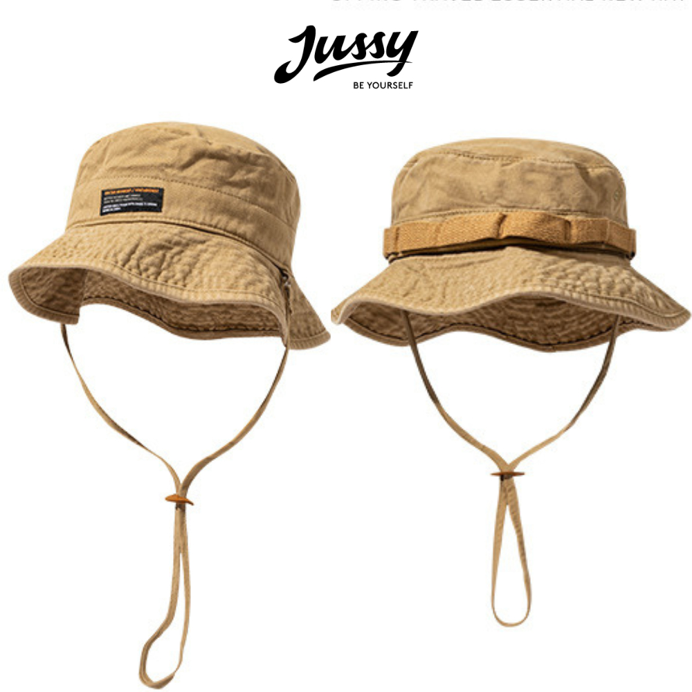 Mũ Bucket Vành Tròn Đội 2 Mặt Mũ Camping Vải Kaki Wash Mềm JB11 Jussy Official Nón Vành Tròn Có Dây Quai Nón Có Lớp Lót