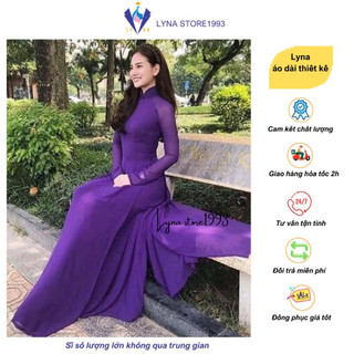 Áo dài truyền thống, áo chifron 4 tà màu tím huế, vải đẹp ôm và tôn dáng