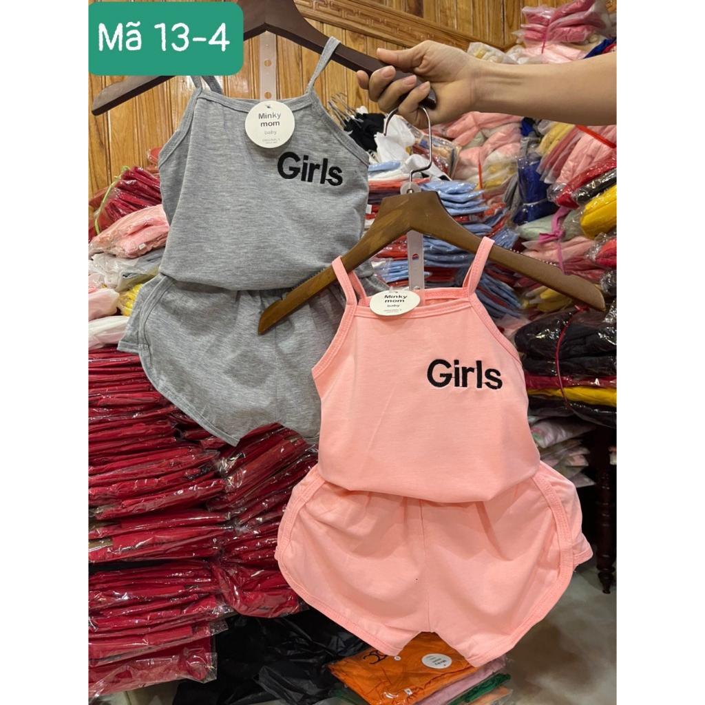 10=====>17KG....BỘ QUẦN + ÁO 2 DÂY HĨNH CHỮ THÊU CHO BÉ GÁI 4 MÀU