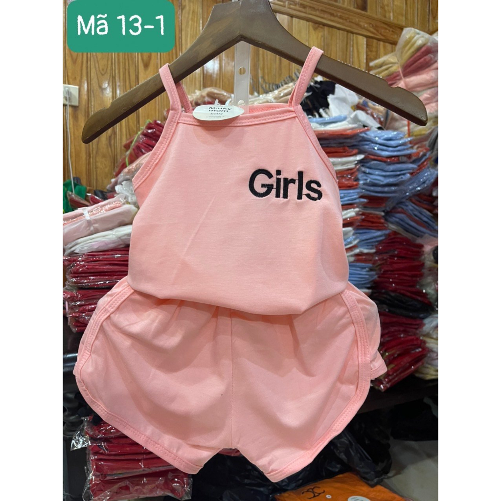 10=====>17KG....BỘ QUẦN + ÁO 2 DÂY HĨNH CHỮ THÊU CHO BÉ GÁI 4 MÀU