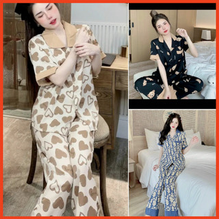 Đồ bộ pijama nữ lụa mặc nhà tay ngắn quần dài nhiều họa tiết fom dưới 58kg