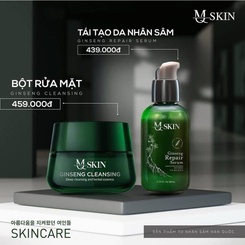 MQ Skin - Bộ sản phẩm tái tạo da nhân sâm 80ml, bột rửa mặt tinh chất nhuỵ hoa nghệ tây 120g