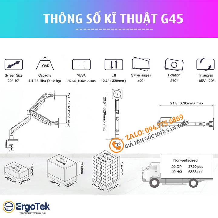 Giá Treo Màn Hình NB G45 22" - 40" / Giá Treo - Tay Arm Đỡ Màn Hình Máy Tính G45