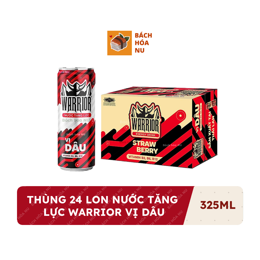 Thùng 24 lon nước tăng lực Warrior hương dâu