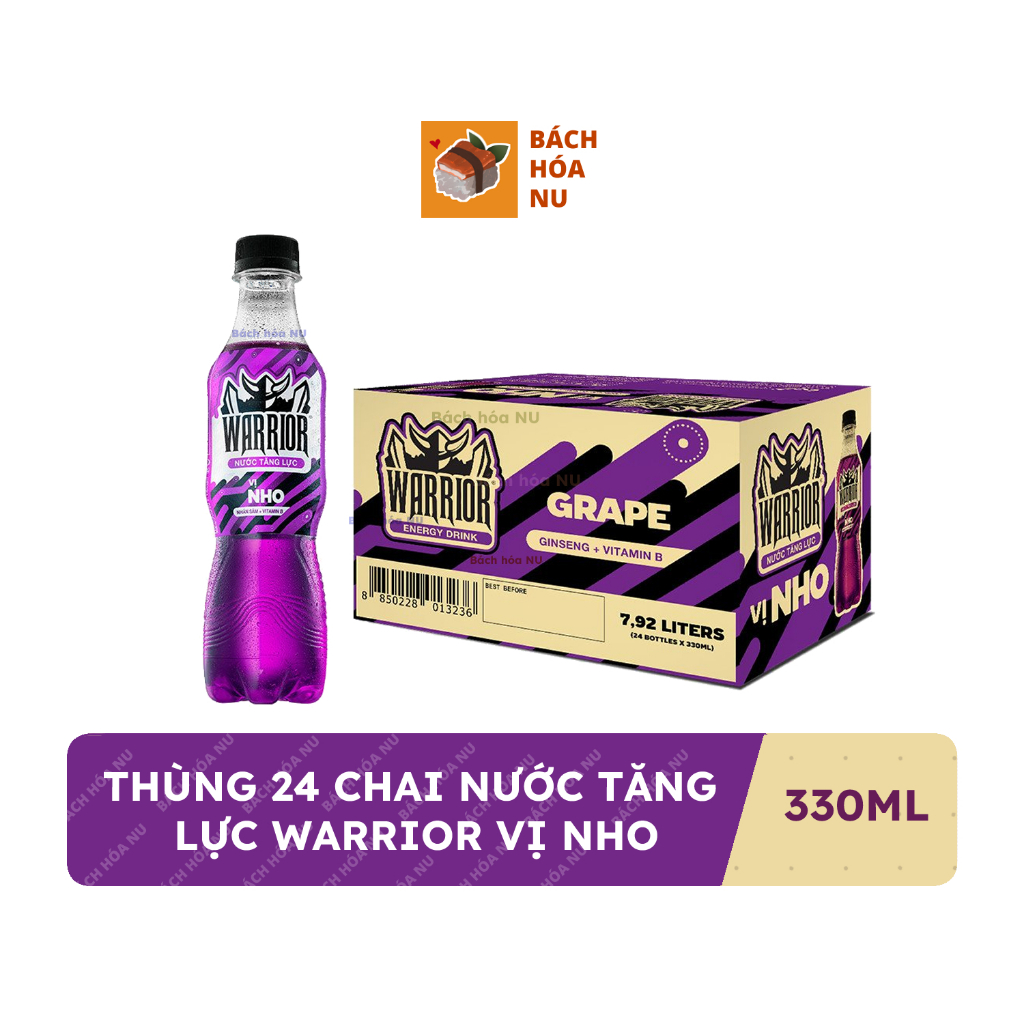 Thùng 24 chai nước tăng lực Warrior hương nho 330ml