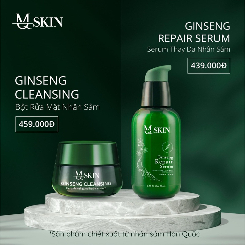 MQ Skin - Bộ sản phẩm tái tạo da nhân sâm 80ml, bột rửa mặt tinh chất nhuỵ hoa nghệ tây 120g
