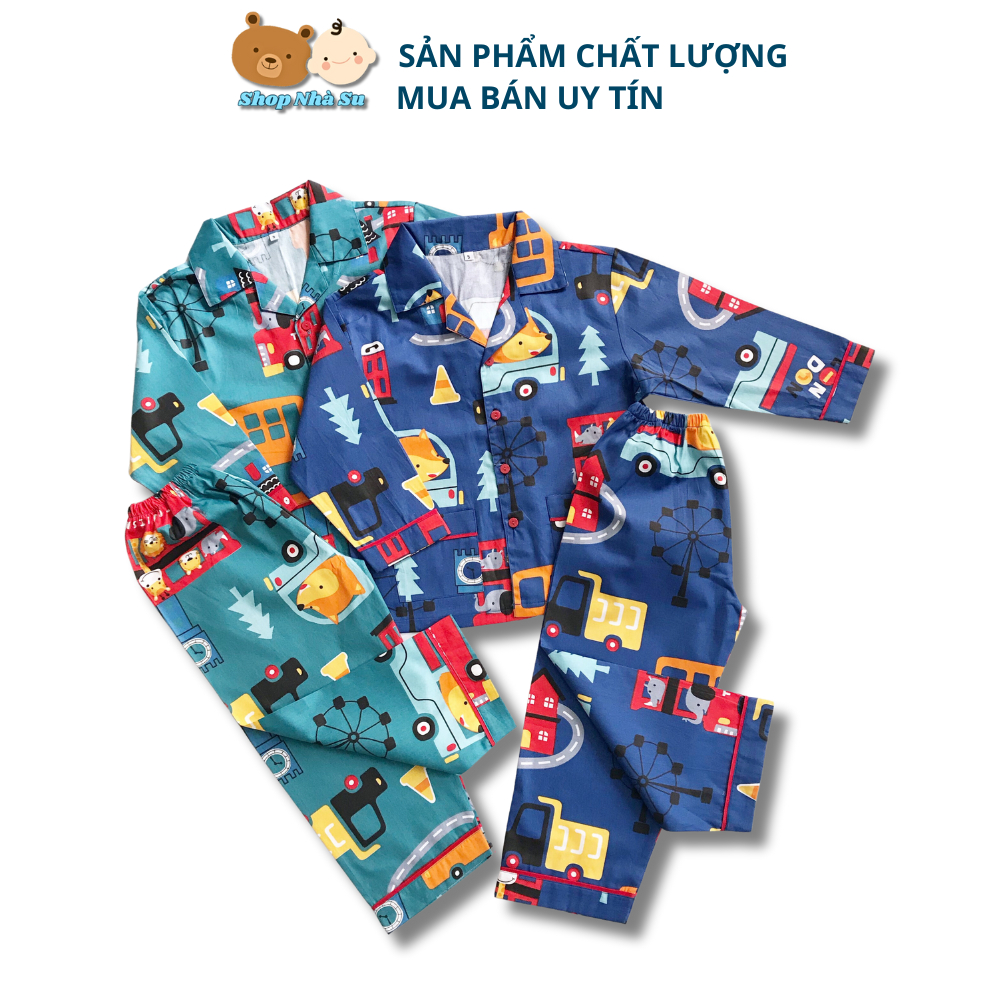 Pijama dài cho bé trai bé gái vải thô lụa cotton hút mồ hôi Họa tiết thú nhiều mẫu 10-45kg