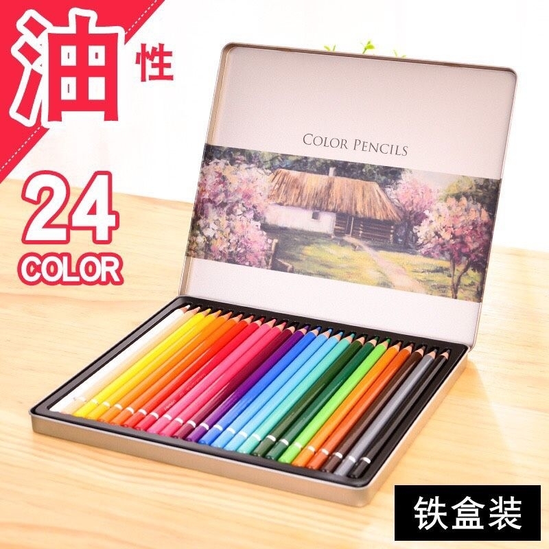 Hàng Chính Hãng Chì Màu Khô Hộp Thiếc DELI 24/36/48/72 Màu