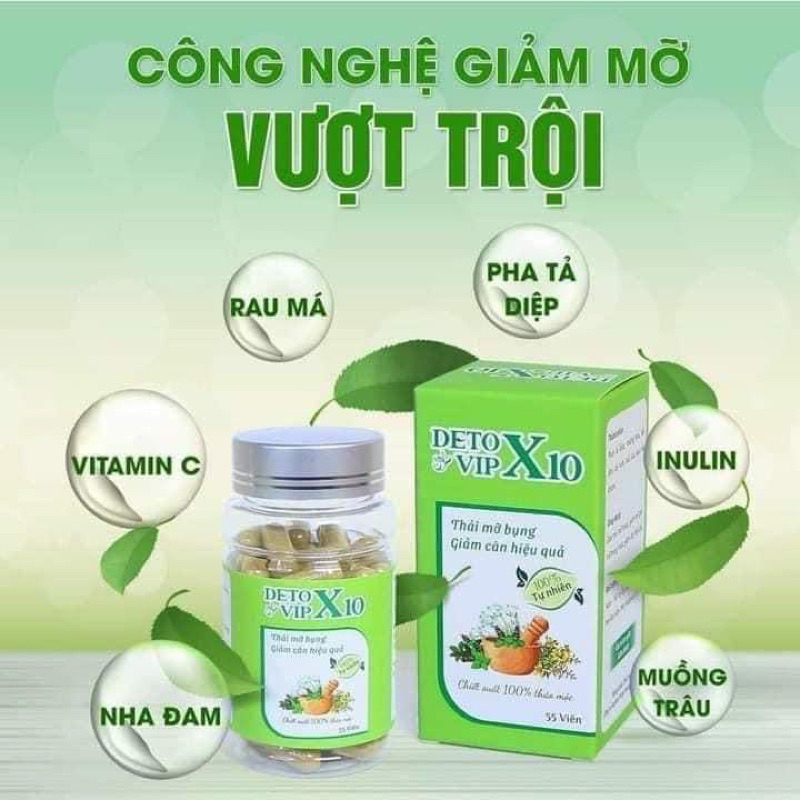 Detox X10 giảm cân,thải mỡ ban đêm Chính Hãng /Hộp 55viên +Tem cào